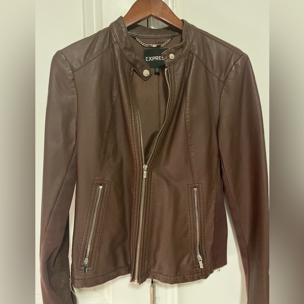 Express faux brown leather jacket